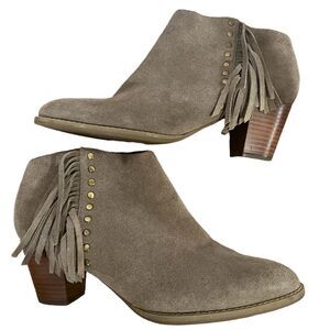 Vionic Faros Fringed Bootie Womens 9.5M Greige Suede Studded Boots